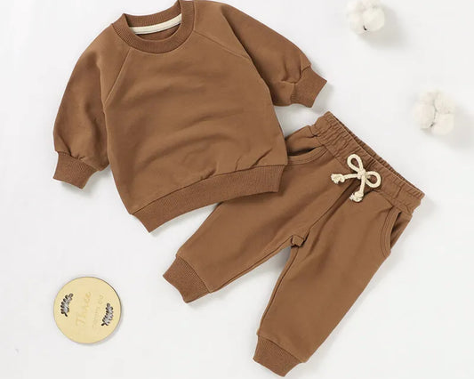 Brown Toddler Embroidered Jogger Set